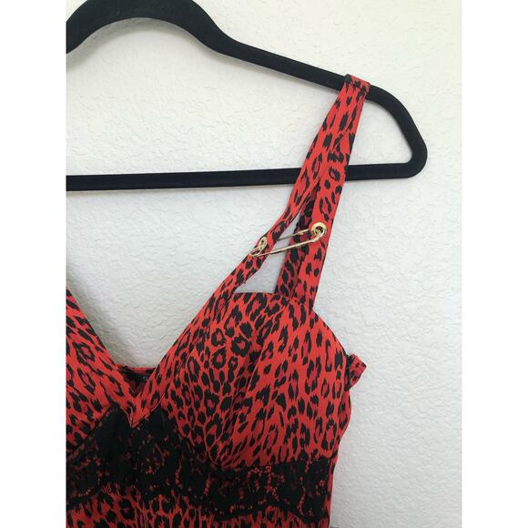 GUESS Nadine Red and Black Leopard Print Fit and Flare Dress - XS - Picture 3 of 7